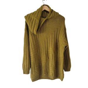 Vintage‎ ANNE KLEIN Wool Sweater Green A-Line Mock Neck Hoodie Oversized SMALL